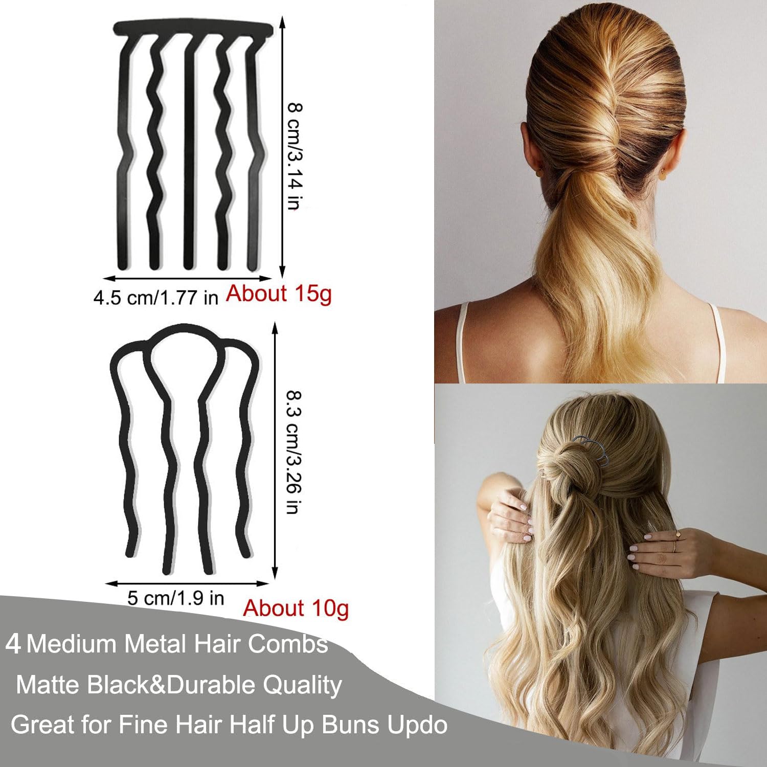 BOYIVI U-shaped hair combs set arranged neatly to demonstrate the four distinct geometric styling shapes.