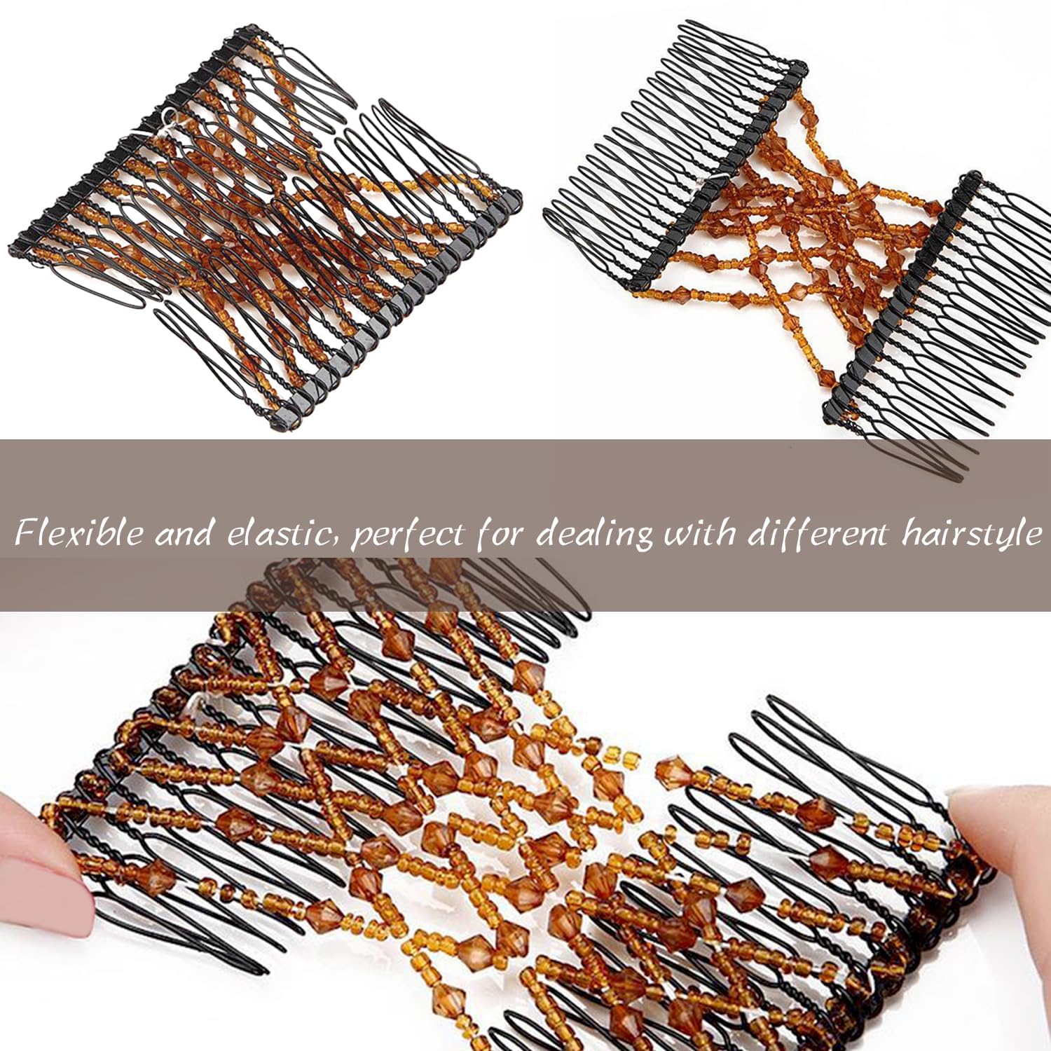 Close up view of the durable plastic teeth and flexible rubber bands on the YOLLVKOT hair accessory.