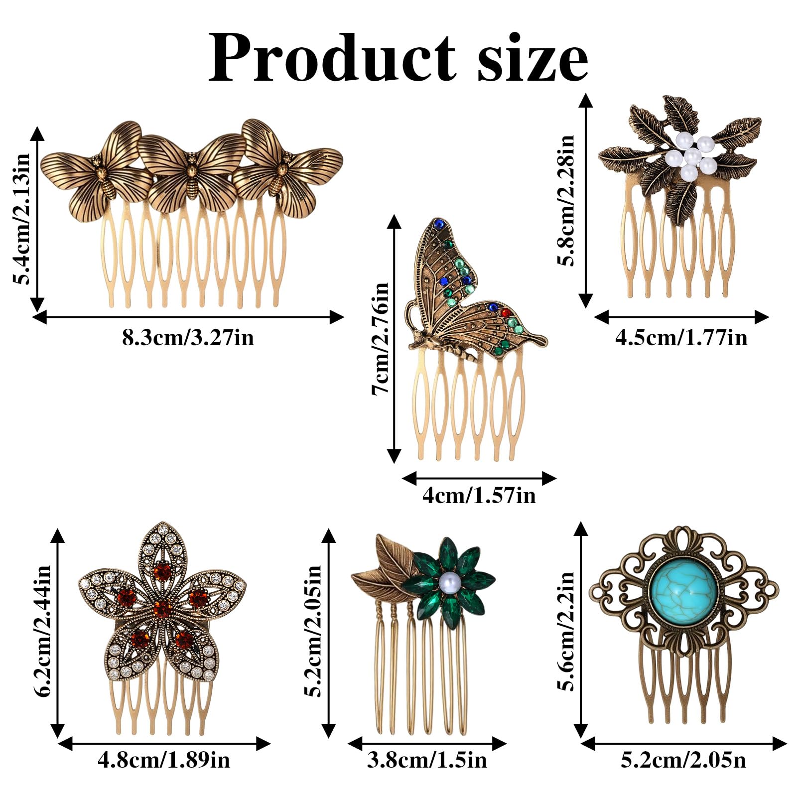 Close up of gold butterfly hair clip golden finish with rhinestone details