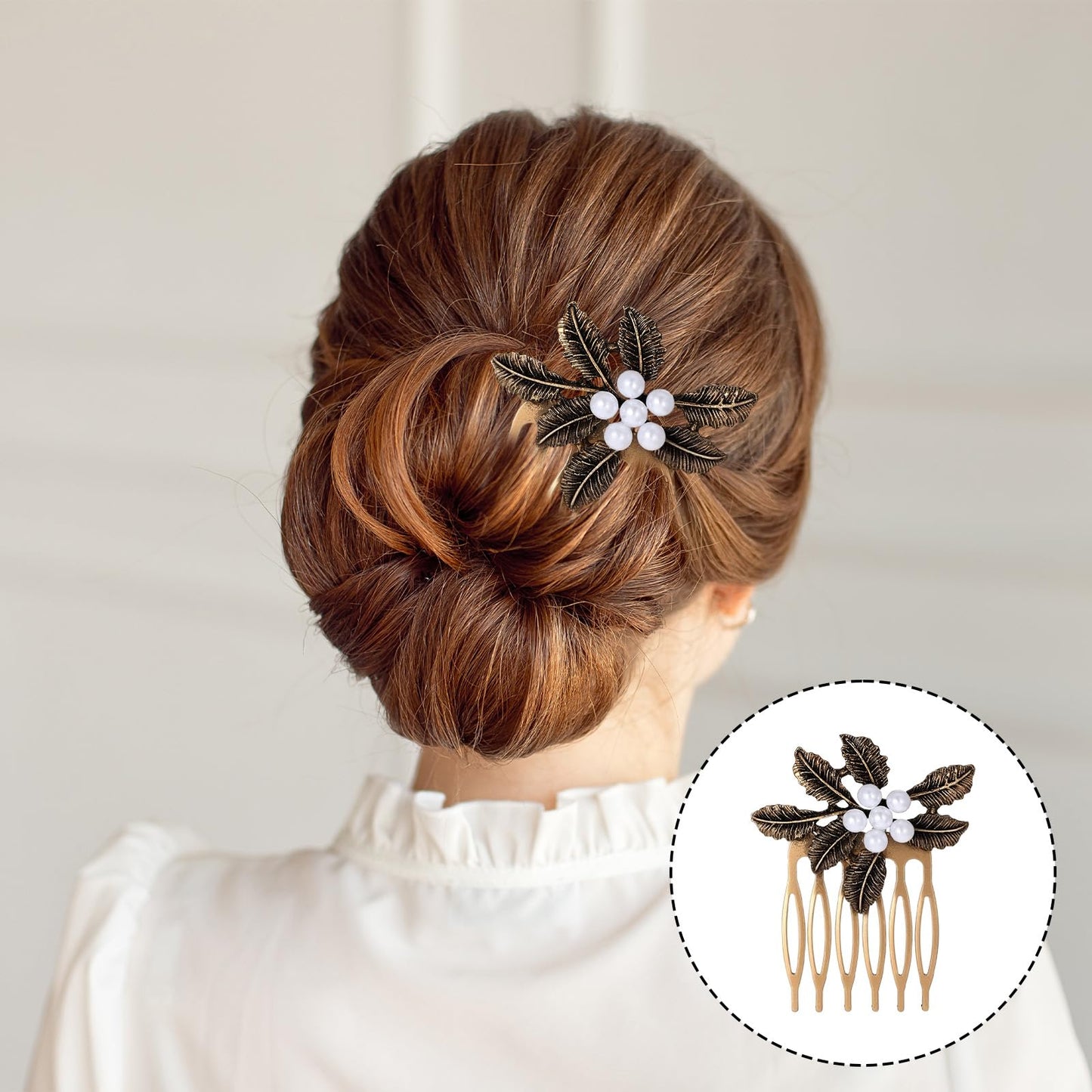 Six pieces of gold vintage set hair accessories laid out on a clean background