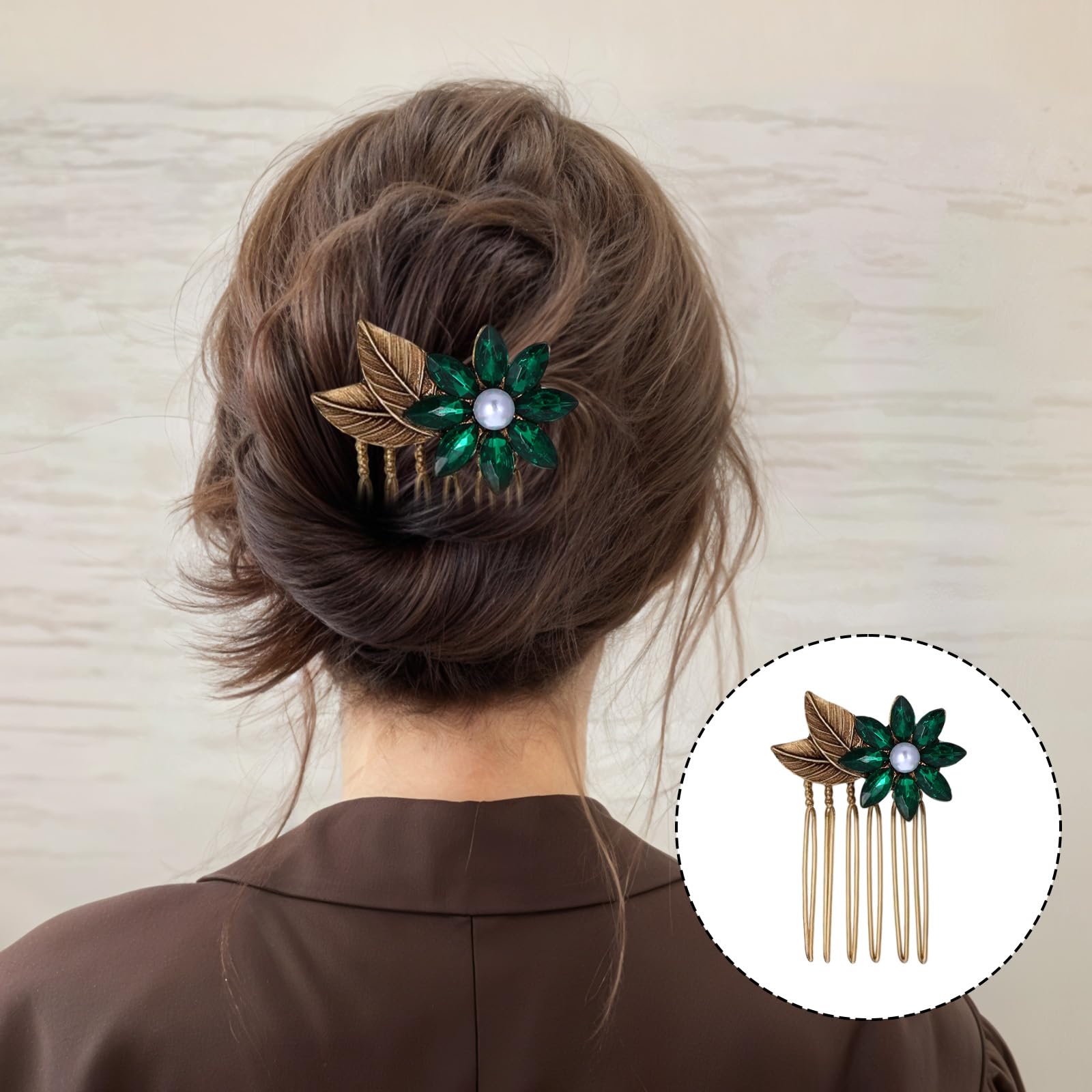 Vintage golden colour flower and pearl hair comb accessory for bridal styling