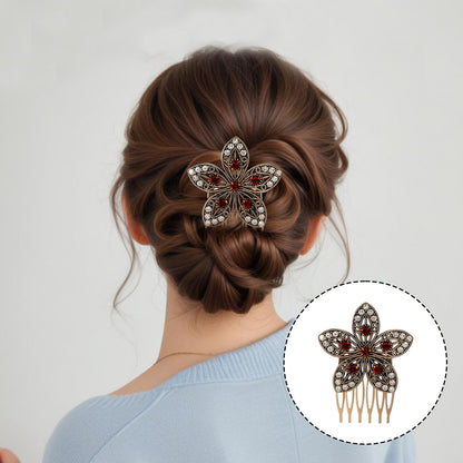 Side angle view of the elegant leaf hair accessory with faux pearls