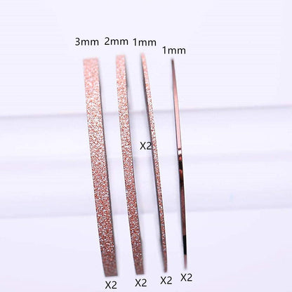Close up of rose gold matte glitter nail tape rolls
