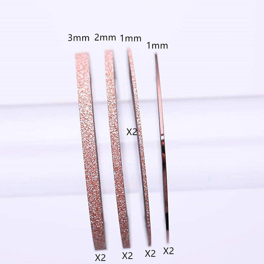 Close up of rose gold matte glitter nail tape rolls
