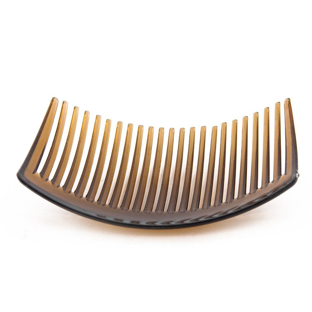 Women styling hair using brown plastic side combs