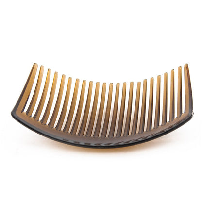 Women styling hair using brown plastic side combs