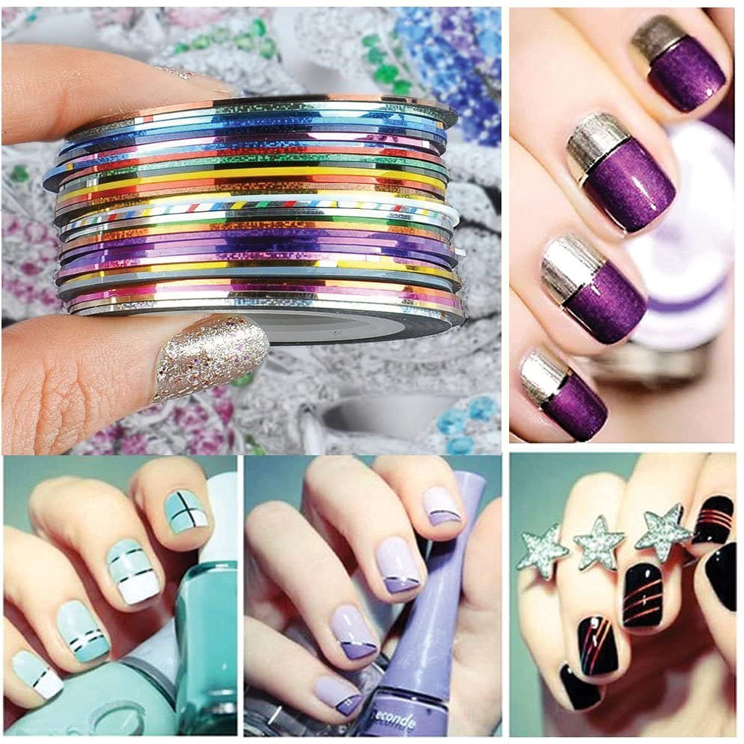 Top down view of the complete 30 piece nail decoration kit