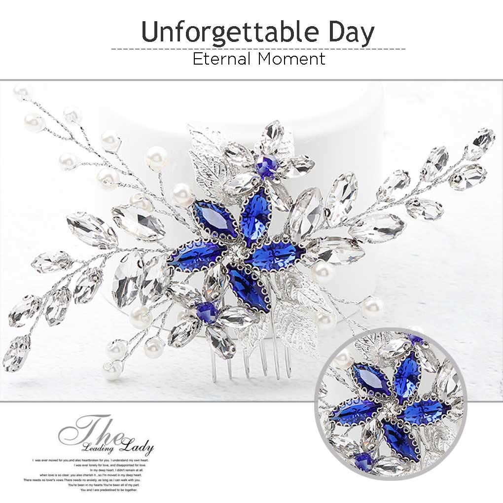 Side profile of the blue rhinestone hair piece