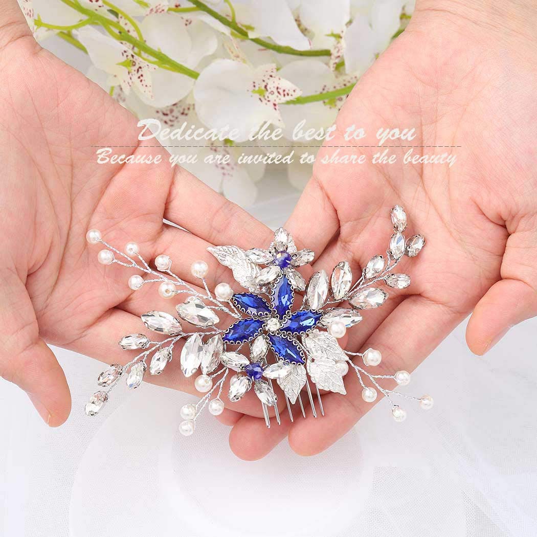 Close up of beads and crystals on hair comb