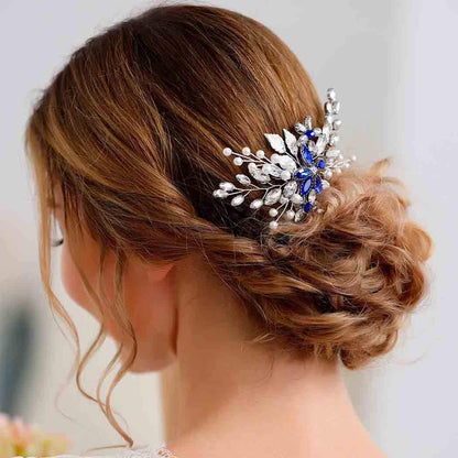 Bridal hair comb held to show size and scale