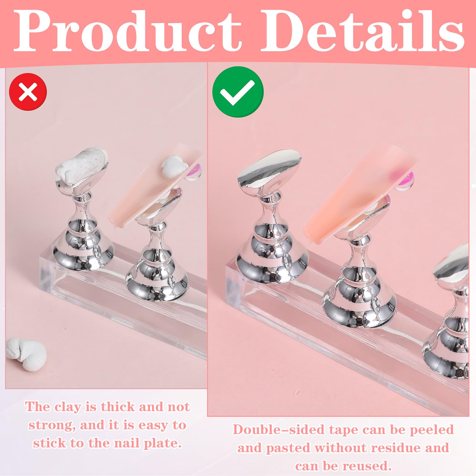 Demonstration of strong viscosity double sided acrylic tape holding false fingernail extensions securely