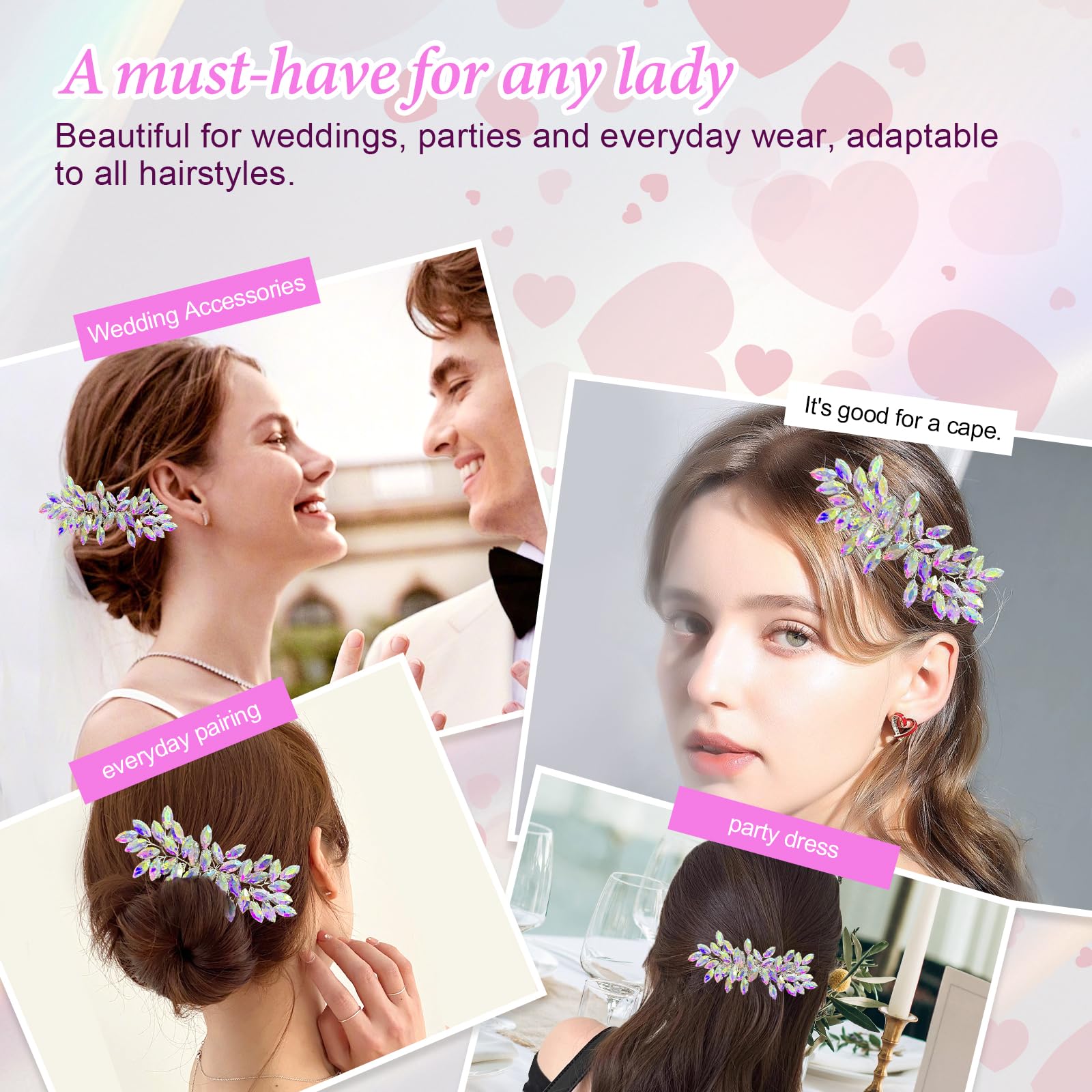 Decorative rhinestone hair comb showcasing the flexible metal prongs
