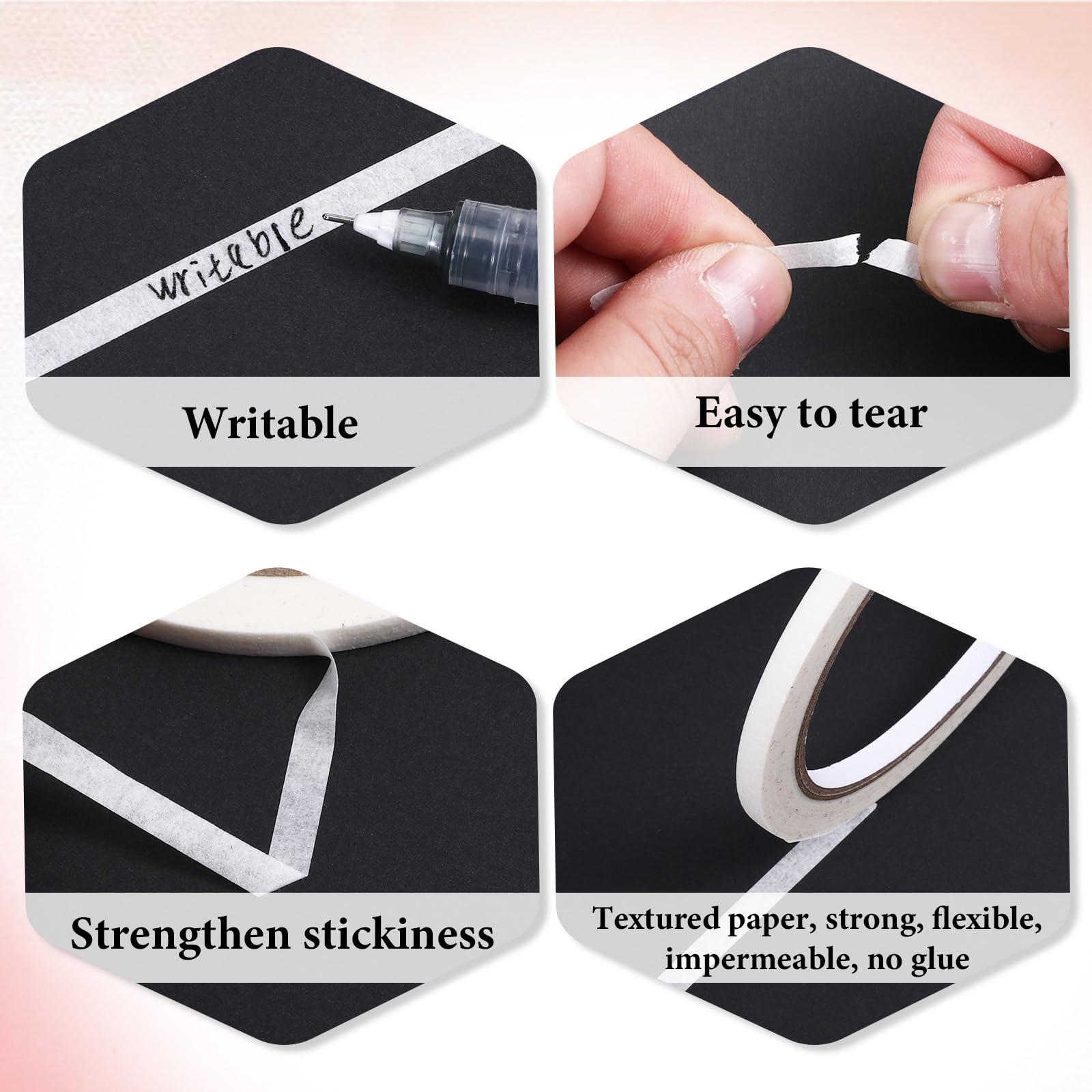 Rolls of professional nail salon masking tape demonstrating easy hand-tearing feature.