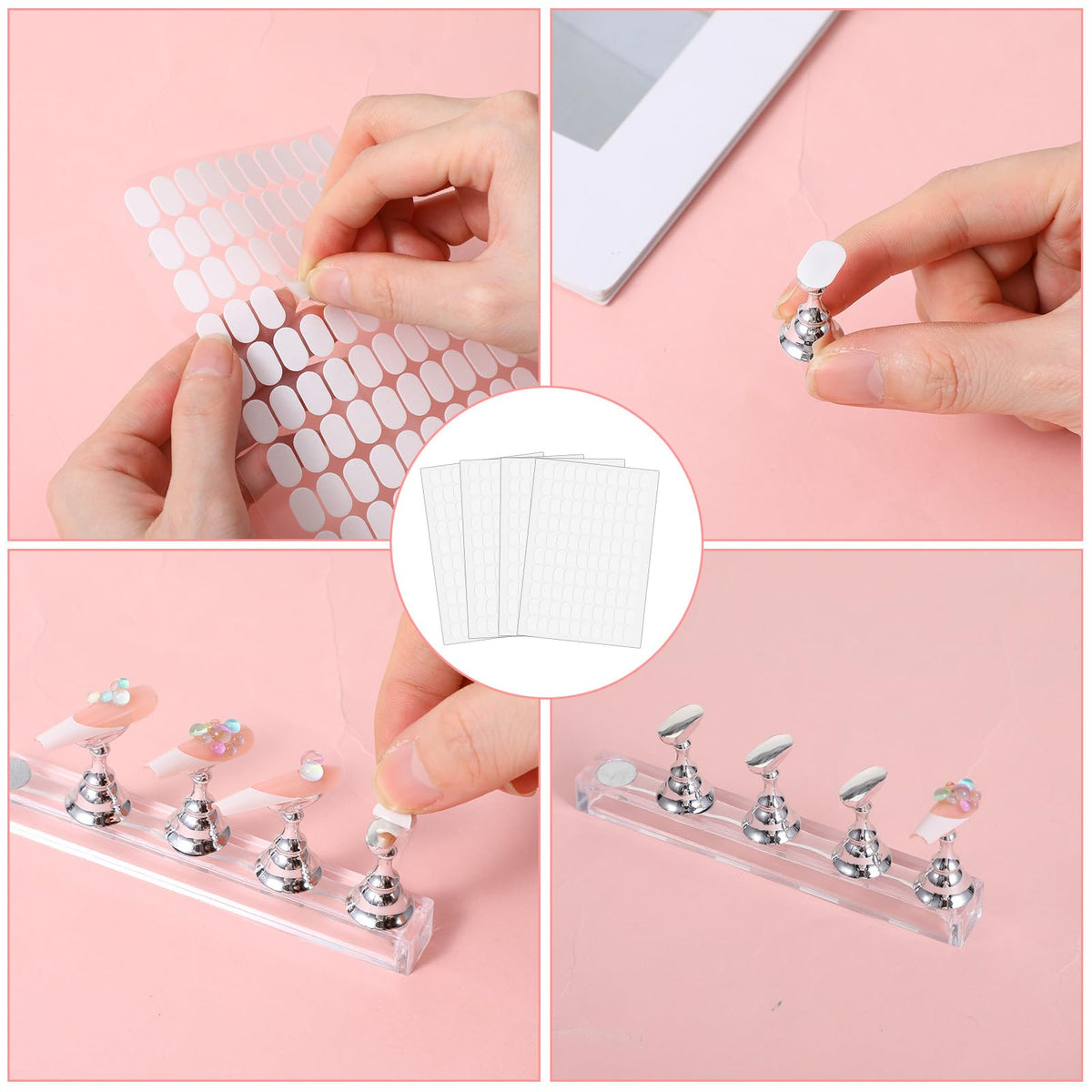 Full sheet view of twelve hundred count fake nail sticky tabs