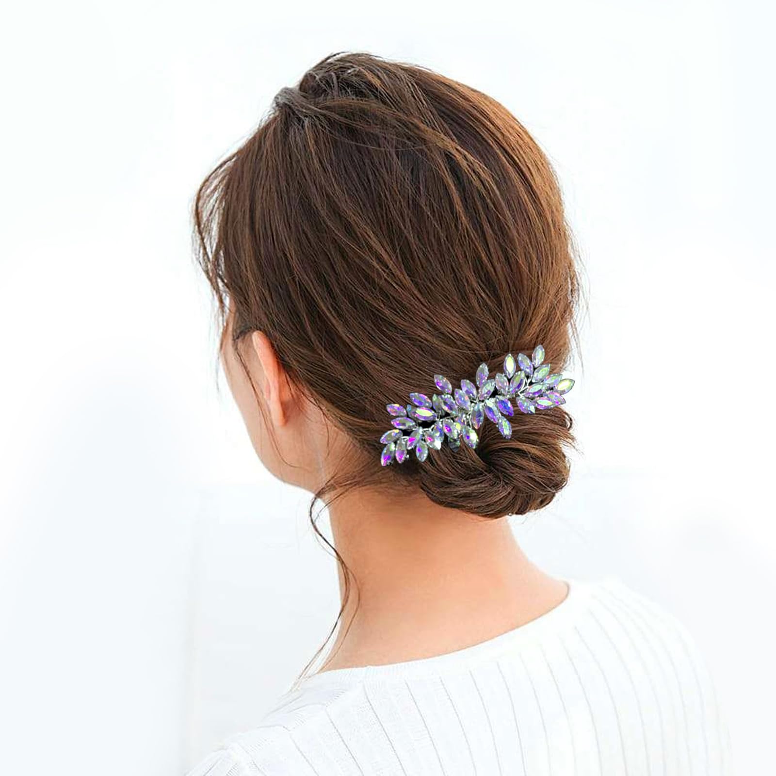 Generic crystal rhinestone hair comb packaging showing premium hand set stones
