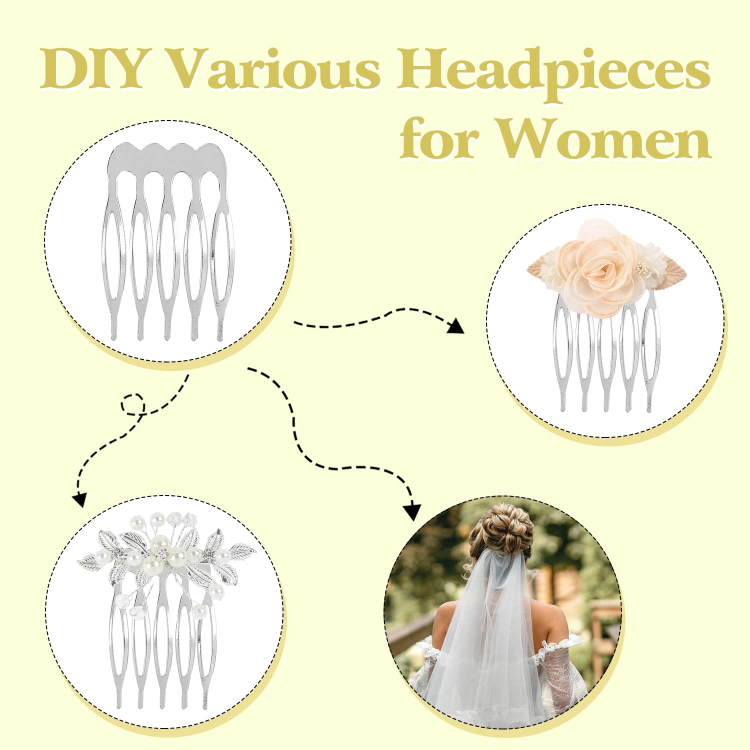 Lawie silver metal mini side combs pack of twenty for DIY bridal veil attachment