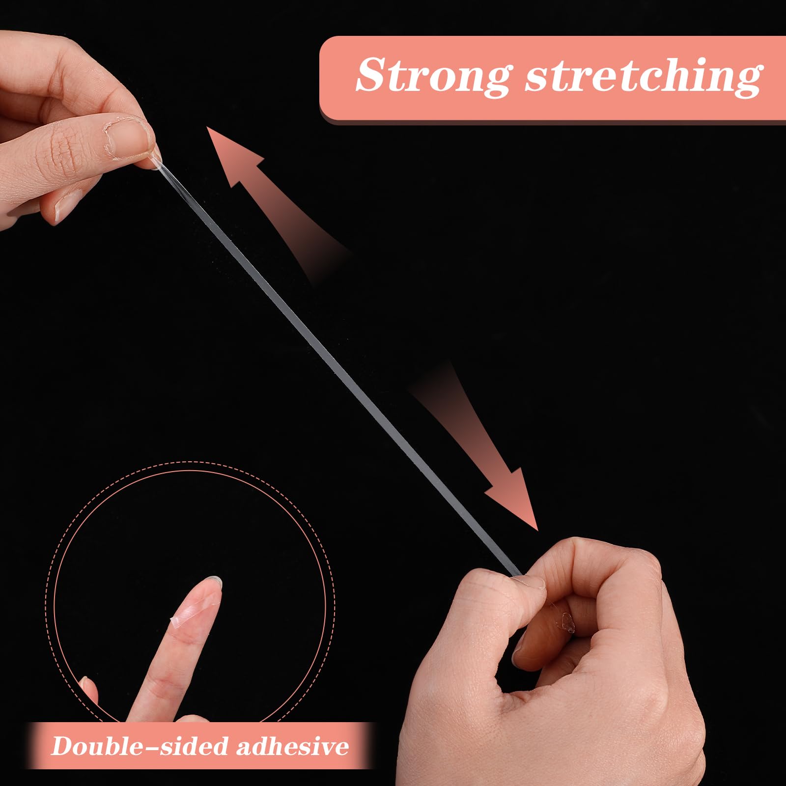 Clear double sided nail display strips securing fake nail tips inside an art storage box