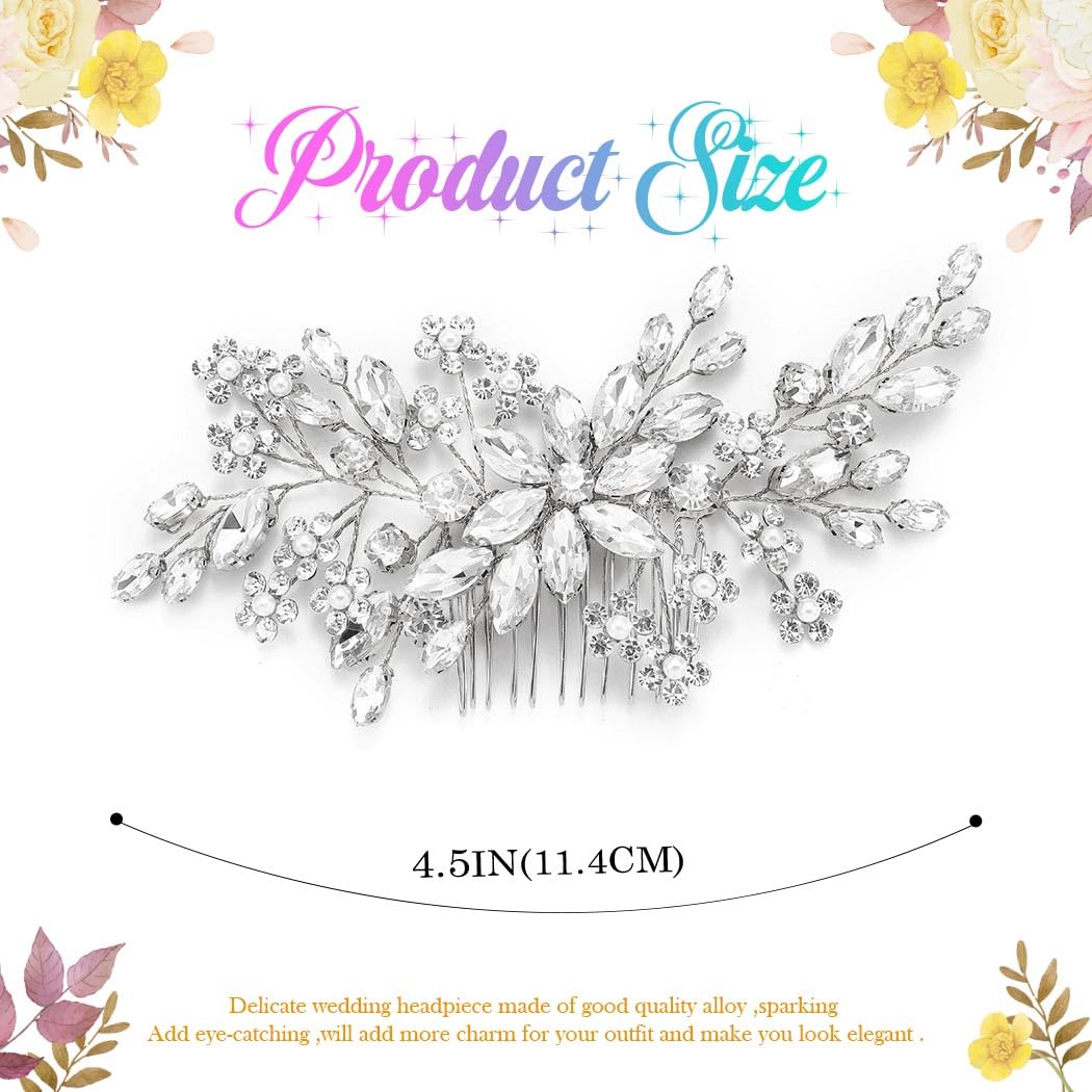Side view of Catery silver bridal hair comb for updos