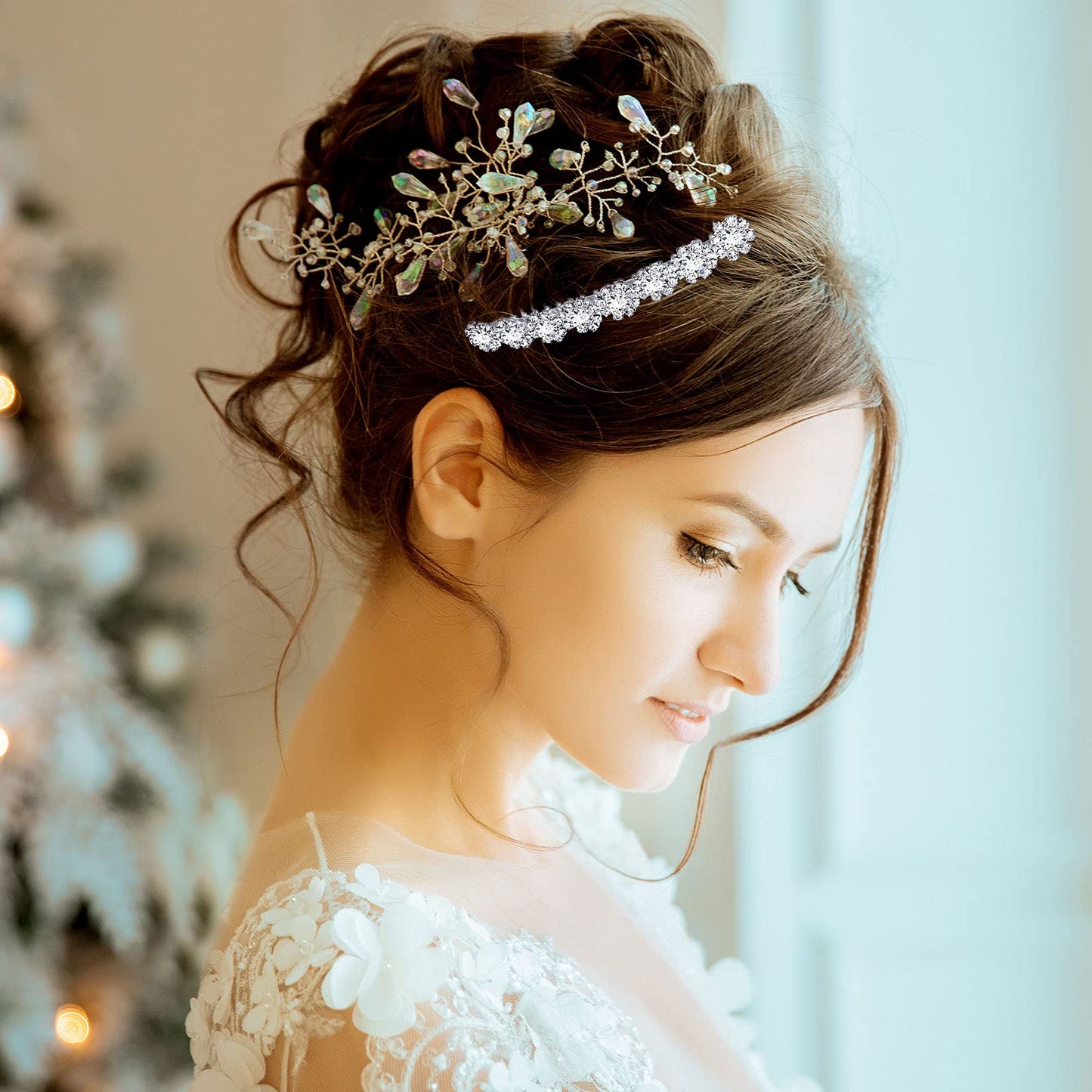 Set of four Geosar French hair accessories for women arranged to show the premium silver and gold finishes.