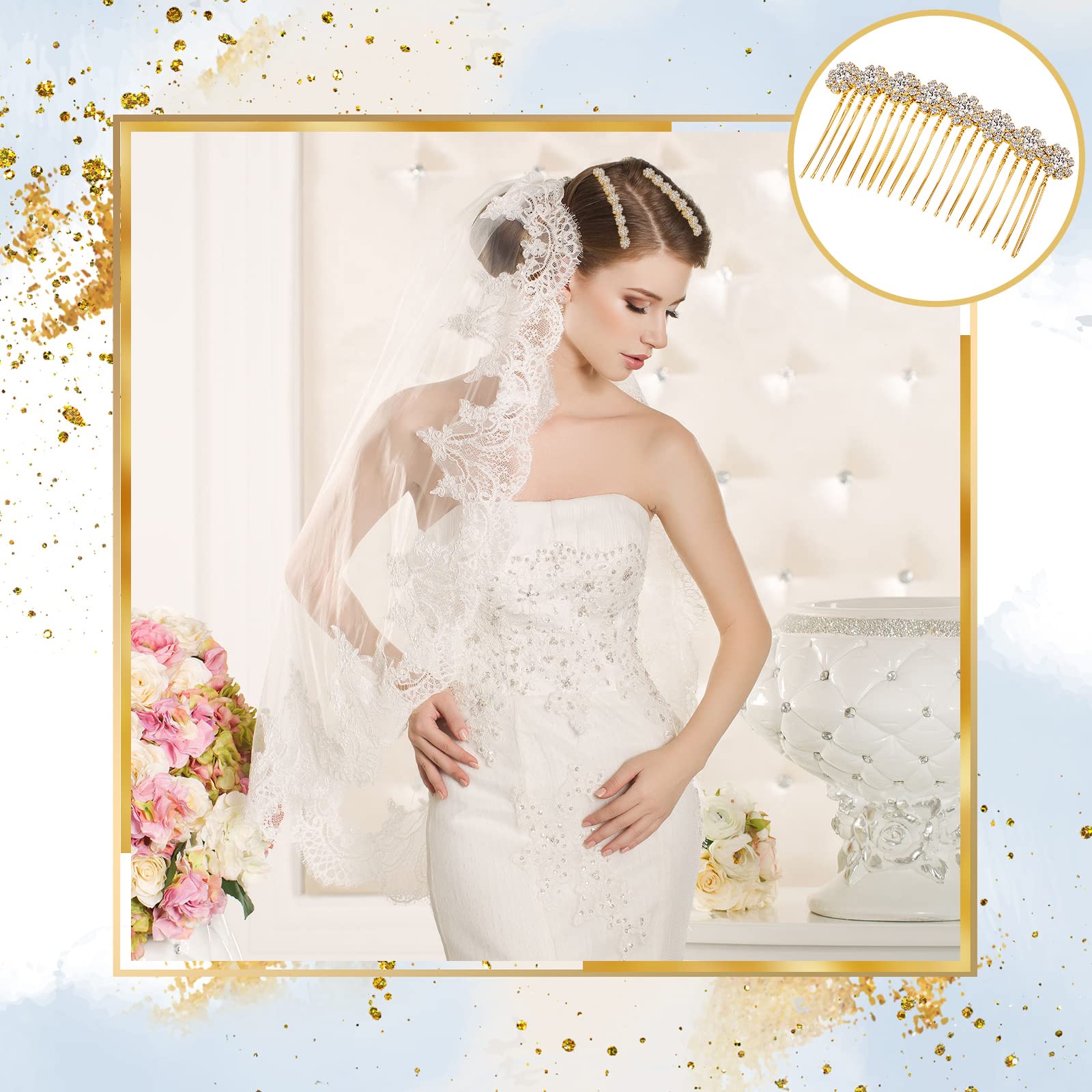 Geosar wedding comb set illustrating the lightweight 3.3 by 1.6 inch dimensions for bridal hairstyles.