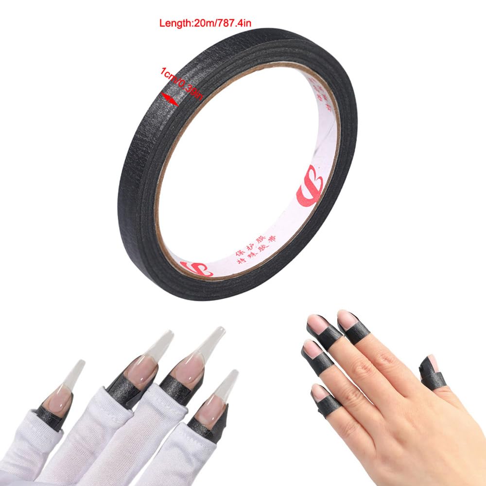 Close up view of NentMent UV protection sticker tape applied around finger cuticles as a barrier against gel nail lamps.