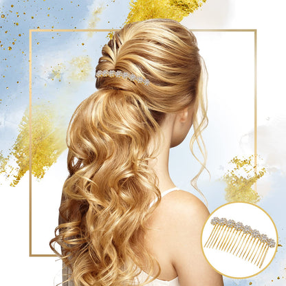 Authentic Geosar rhinestone flower hair slide combs packaged as a complete four piece styling collection.