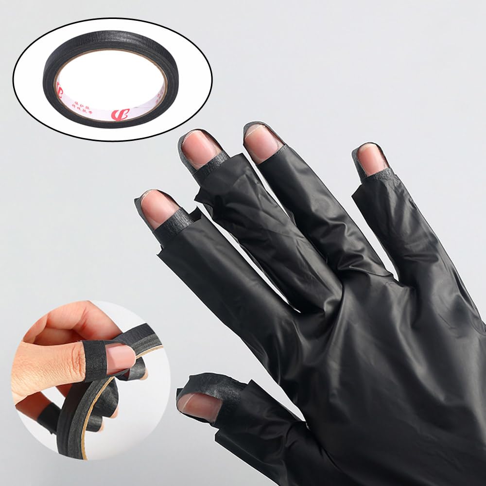 Three rolls of black wrinkled paper manicure tape by NentMent highlighting the trimmable ten millimeter width design.