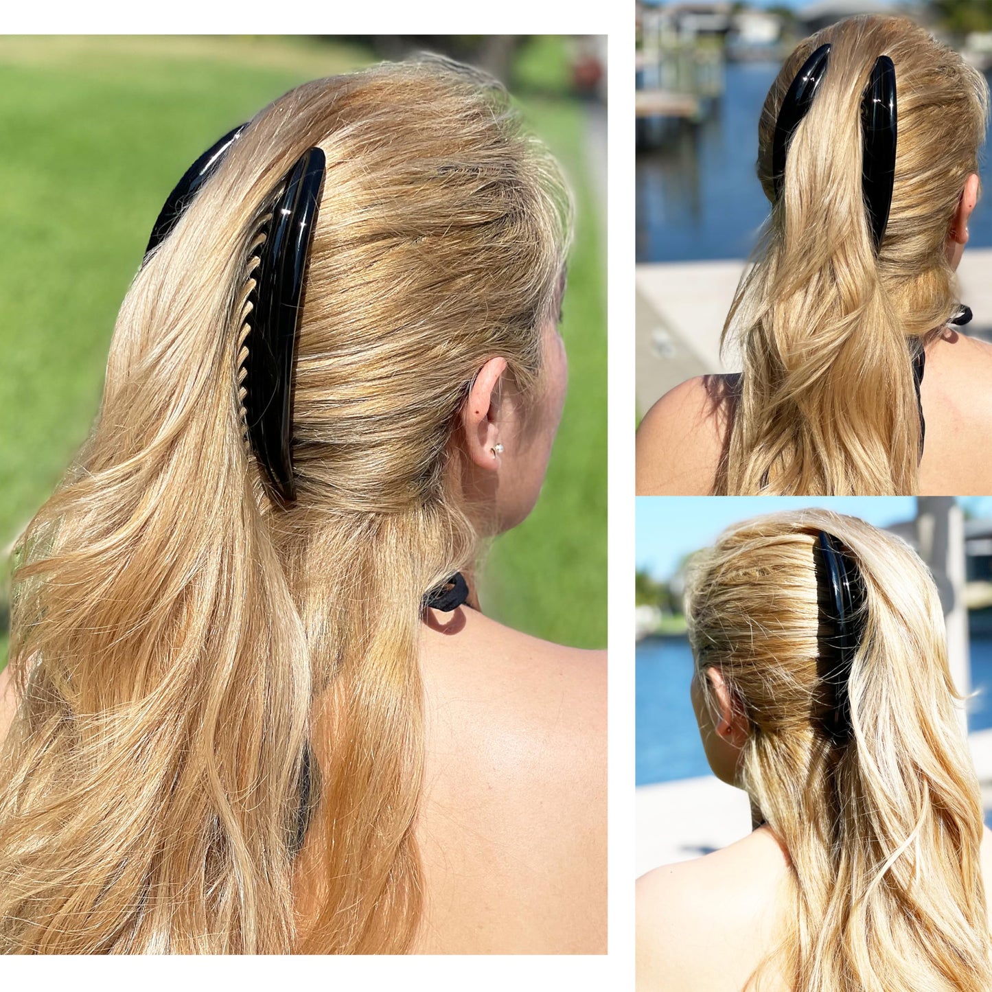 Camila Paris black curved hair combs showing interlocking teeth