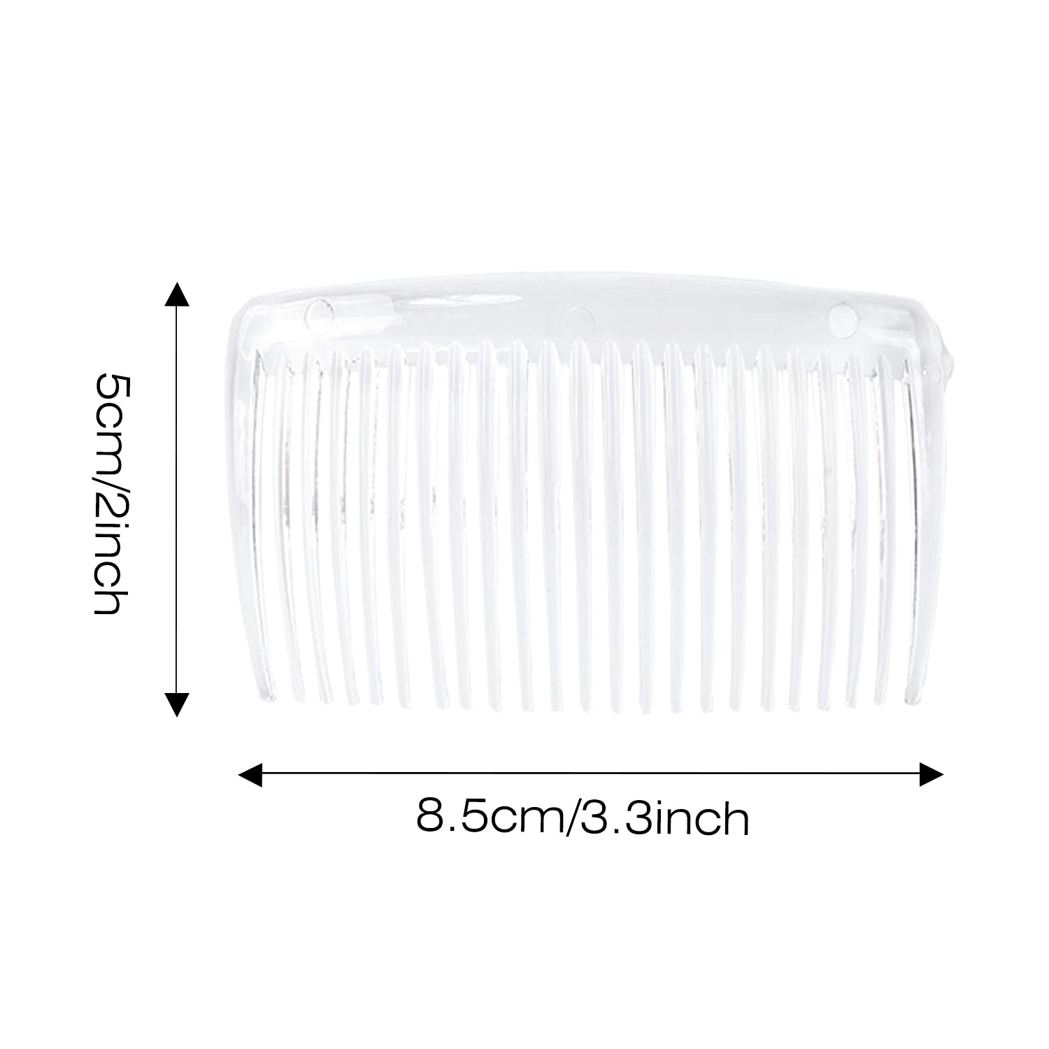 Cinaci premium smooth plastic French twist side combs measurement view.