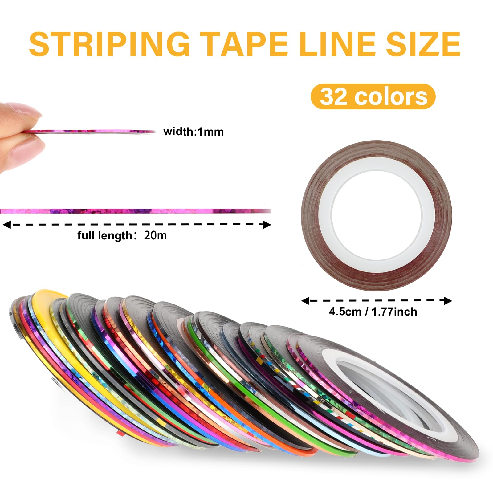 Close up of 1mm ultra thin self adhesive holographic nail line stickers