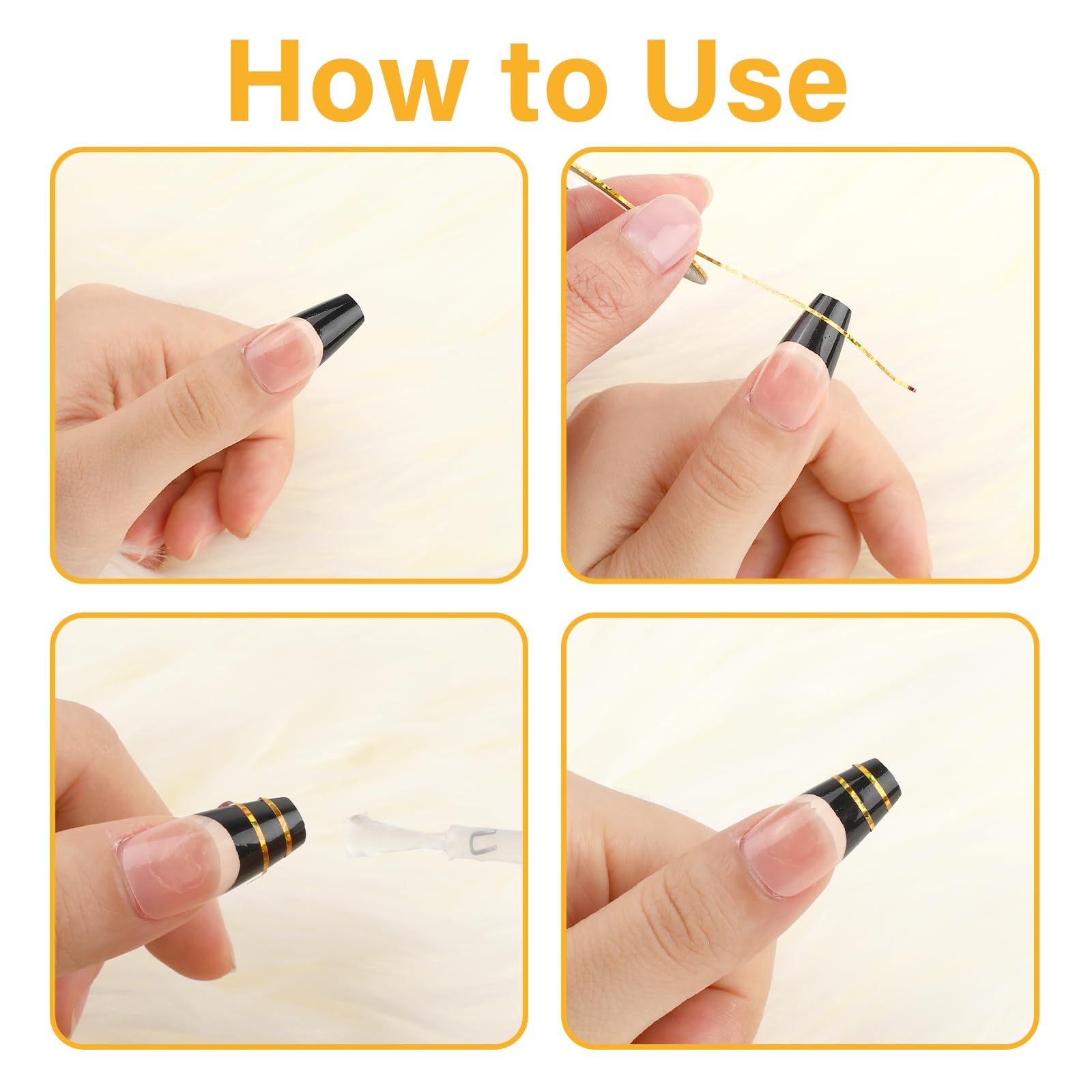 Geometric manicure design being created with metallic gold pinstripe tape