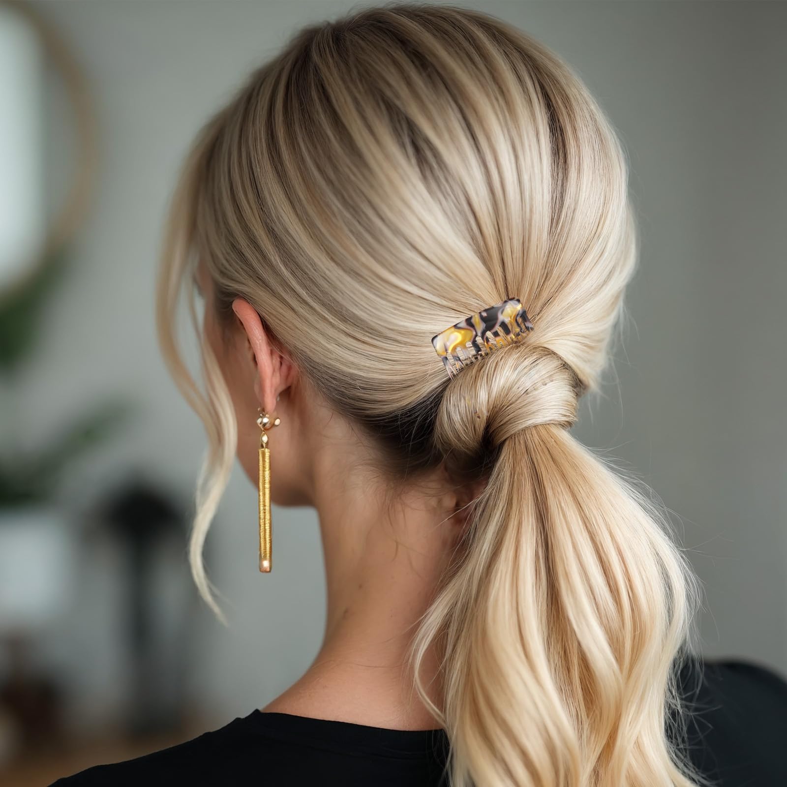 Different colors of casual hair side combs laid out on surface