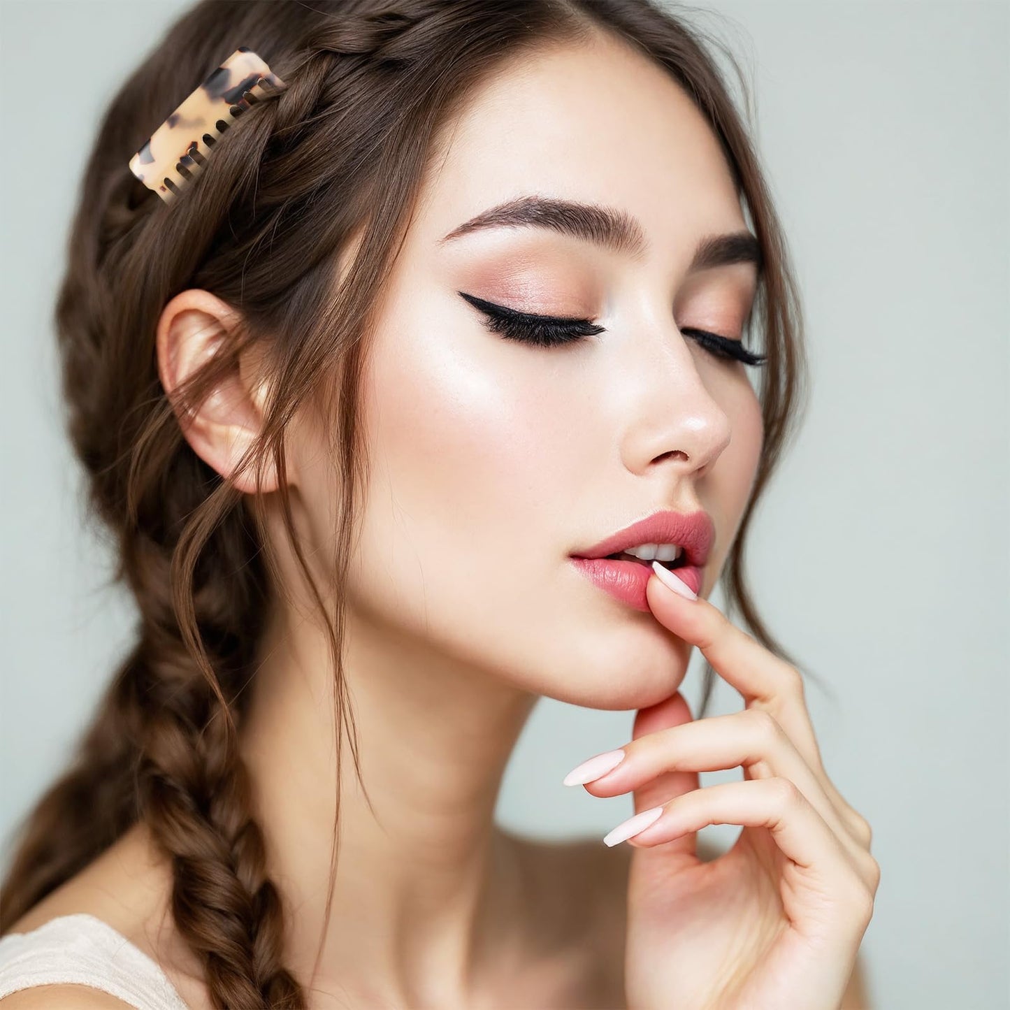 Model showing secure hold bun clip accessory from the back view