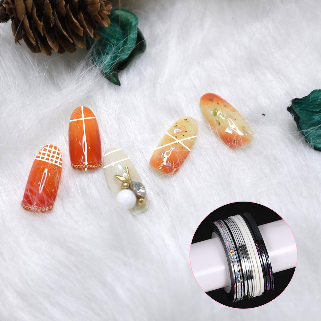 Application of acrylic pinstripe stickers on artificial nails