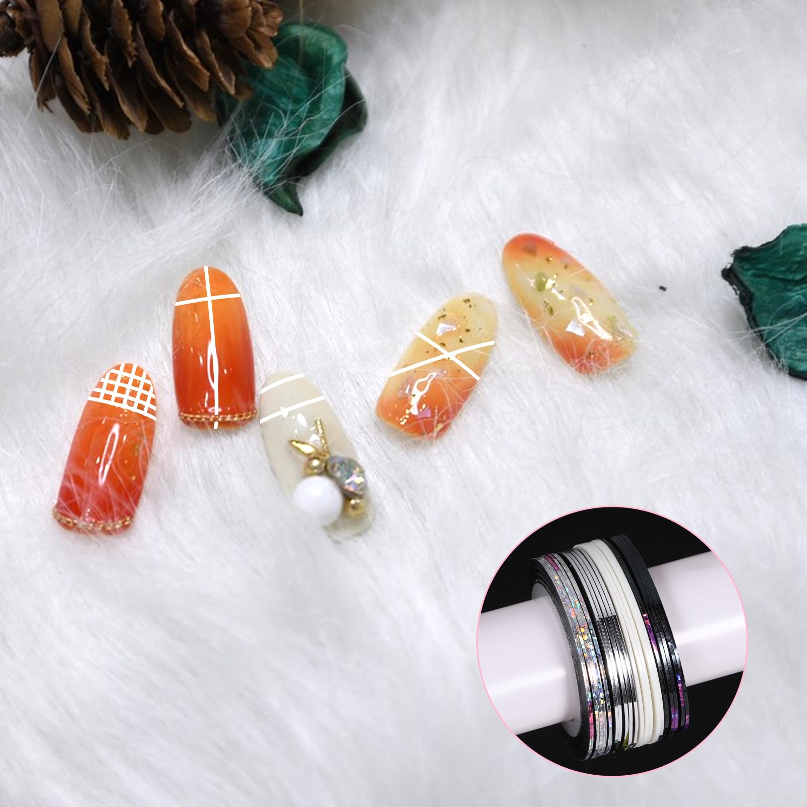 Beuniar packaging containing twenty pieces of multi color shiny DIY manicure line stickers