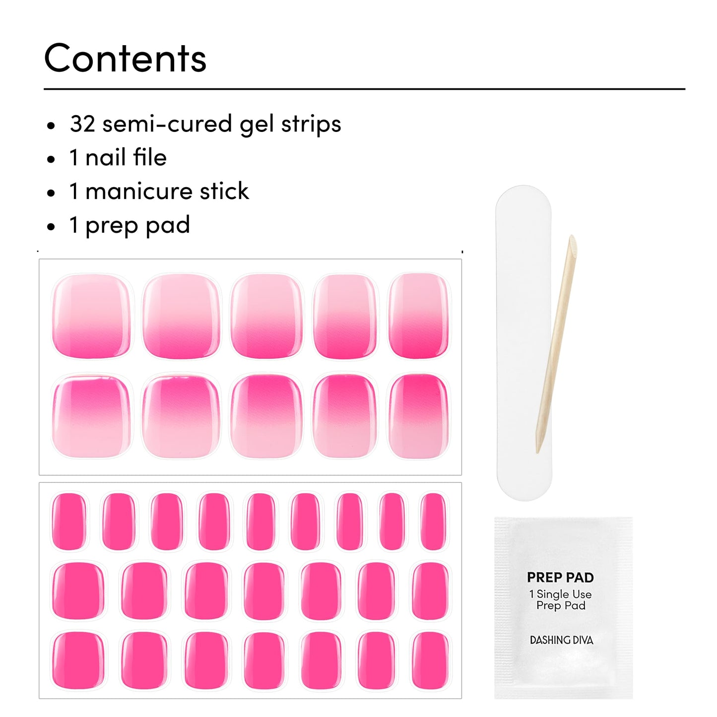 Dashing Diva four piece pedicure kit elements including prep pads and file