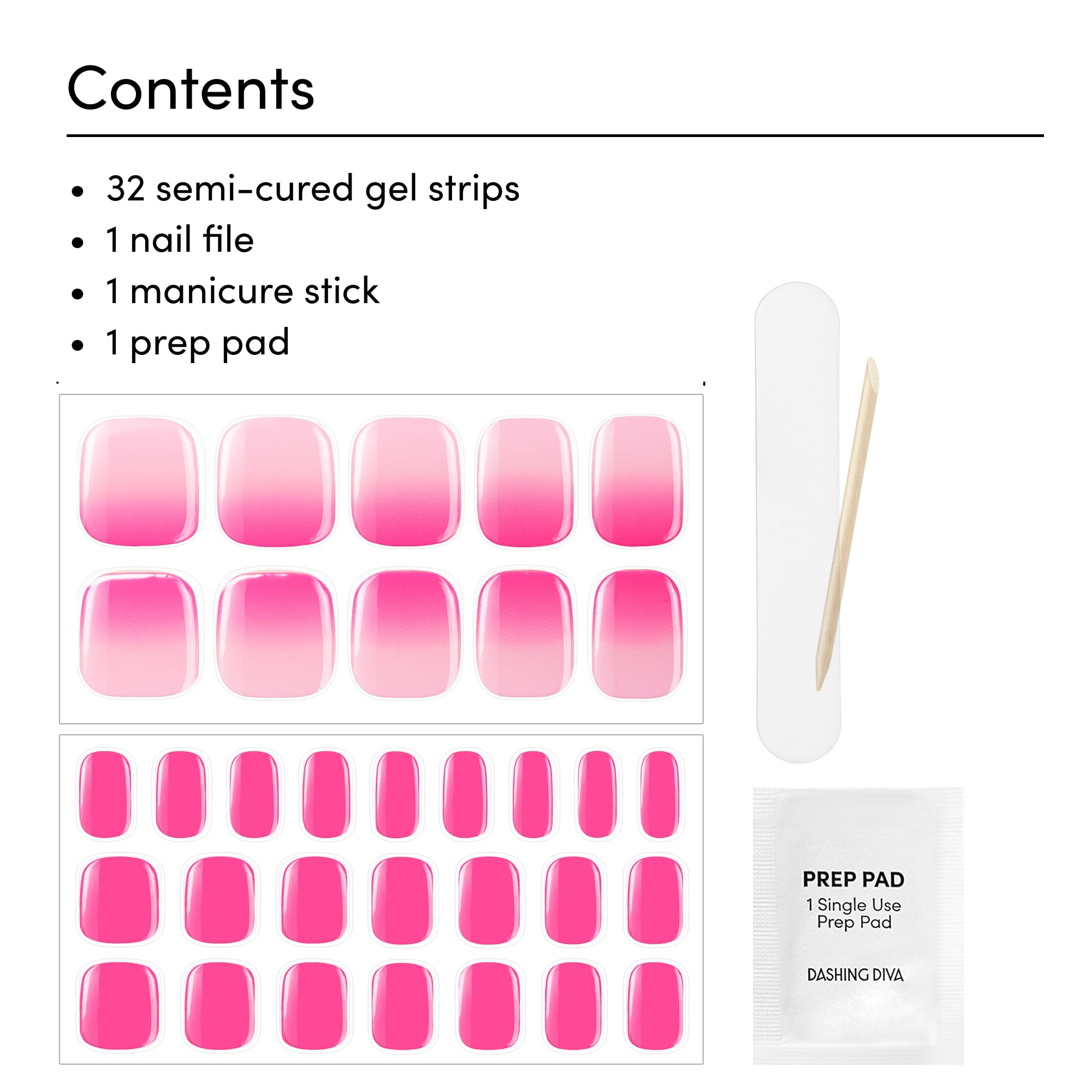 Dashing Diva four piece pedicure kit elements including prep pads and file