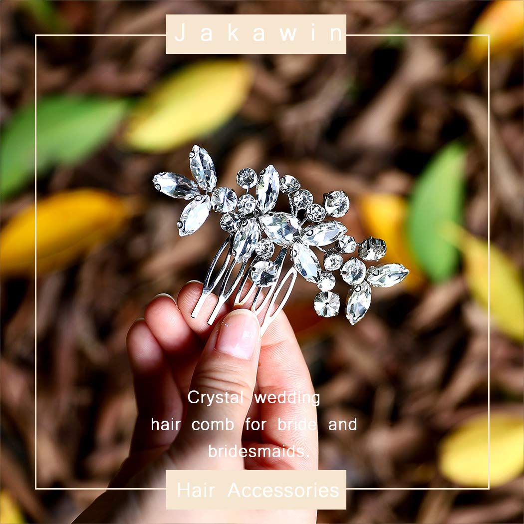 Side profile view of JAKAWIN crystal hair comb in styled hair