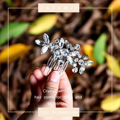 Side profile view of JAKAWIN crystal hair comb in styled hair