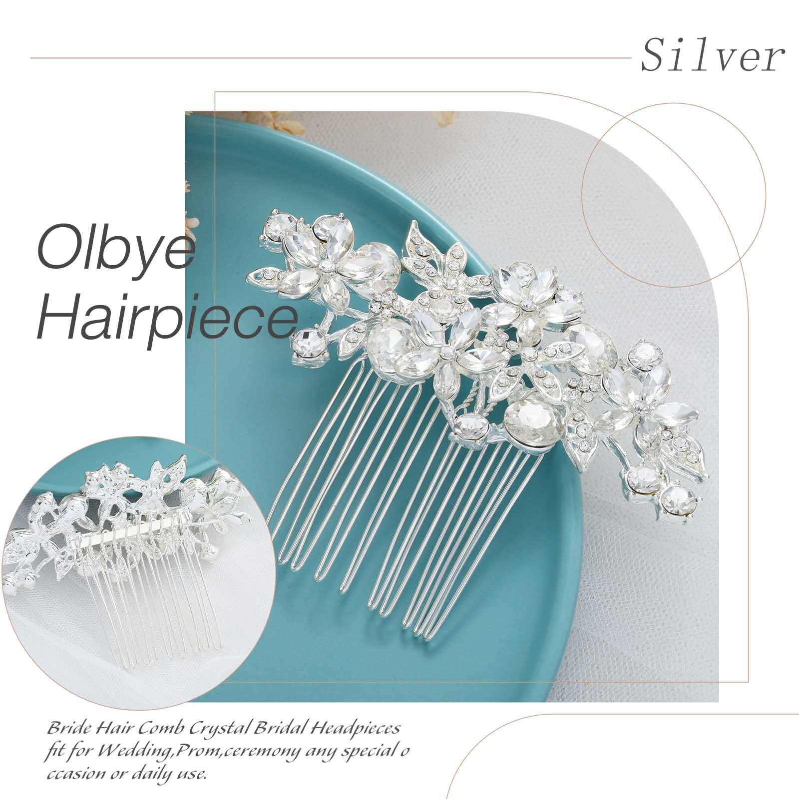 Olbye bridal hairpiece showing flexible silver alloy floral wire details