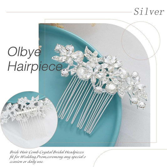 Olbye bridal hairpiece showing flexible silver alloy floral wire details