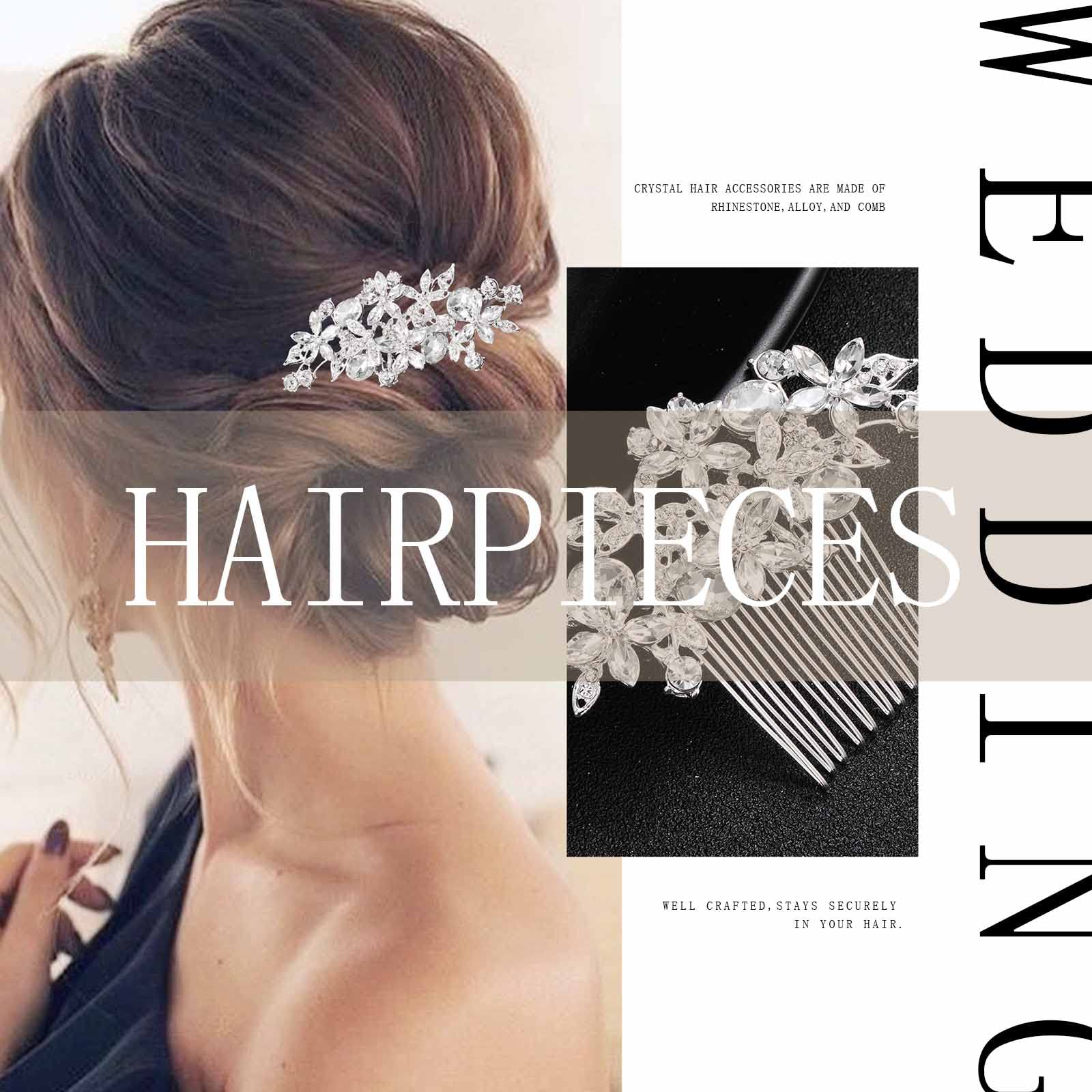 Olbye rhinestone wedding side comb dimensions and metal base close up