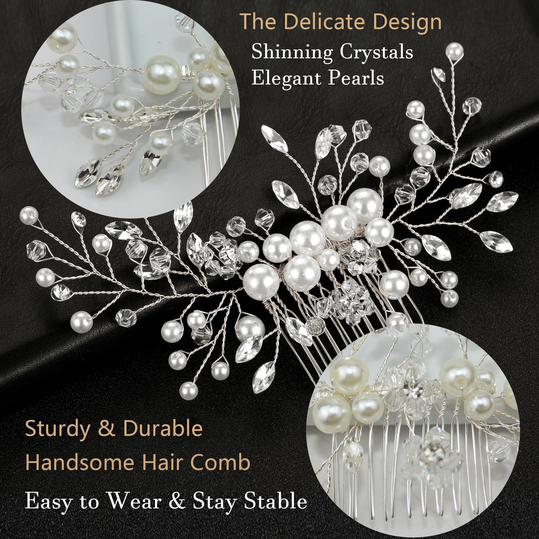 Gold variant of five piece bridal hair accessories set featuring pearls and rhinestones