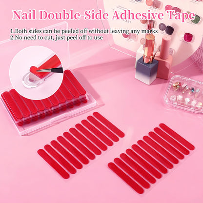 Press on nails securely attached to a salon sample card using clear double sided adhesive