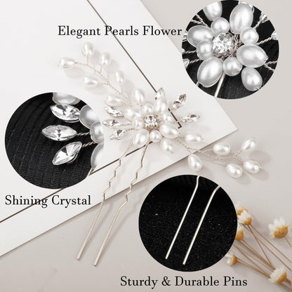 Detailed close up of the intricate pearl and rhinestone floral design on bridal hair comb