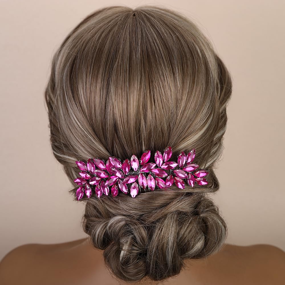 Teyglen luxury shiny bridal side comb in rose red for wedding hairstyles