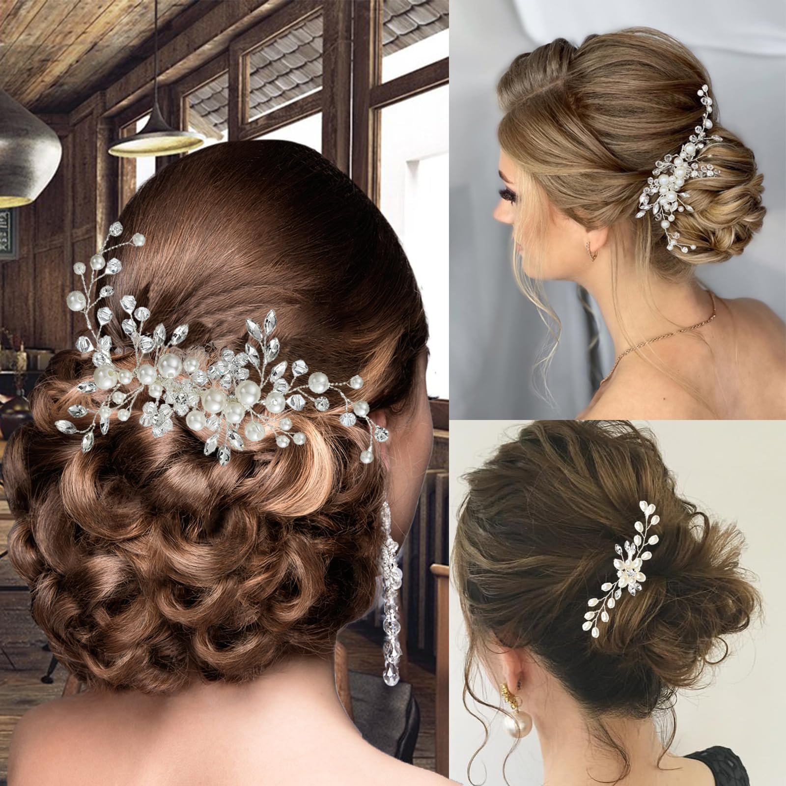 Four matching crystal hair pins from the ULTIMUTE bridal set arranged symmetrically