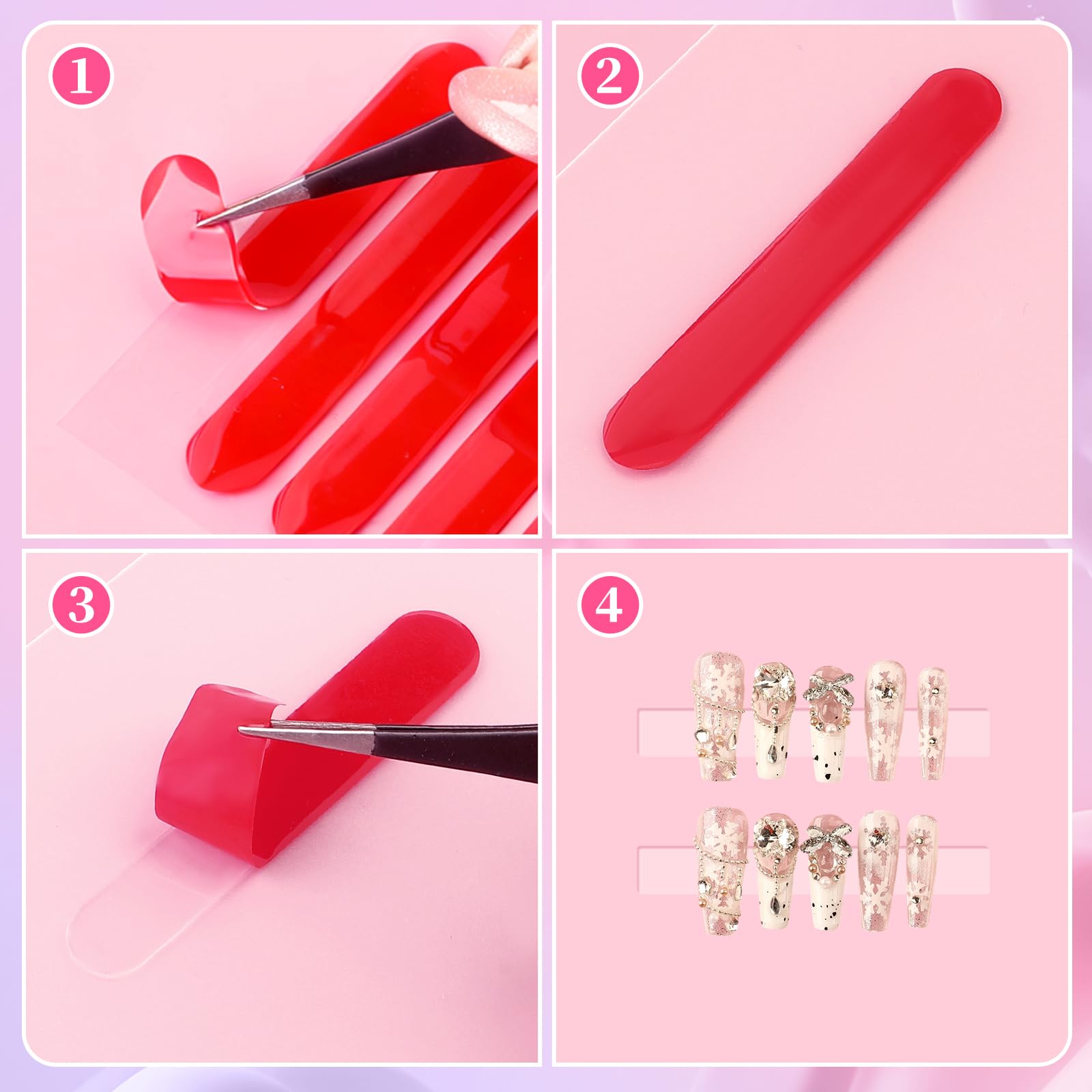 Close up of a premium clear adhesive strip holding a custom finished nail art tip