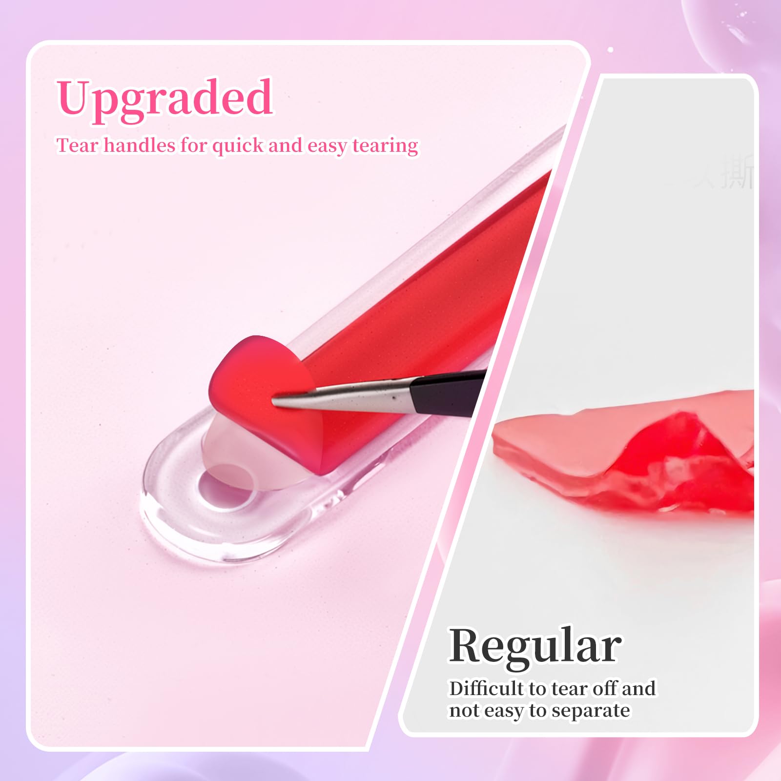 Professional nail artist peeling a transparent mounting tape strip for a display stand presentation