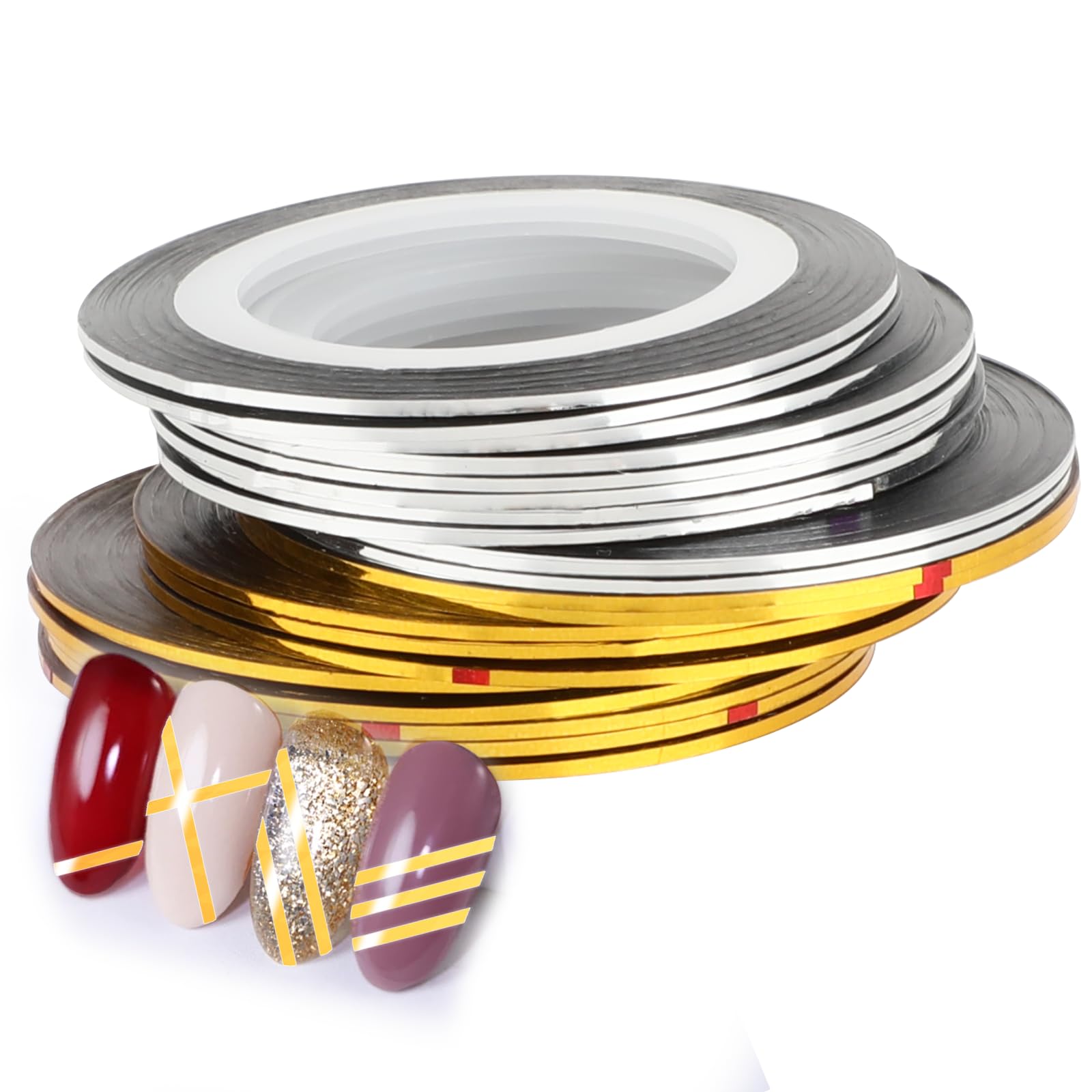 Silver reflective nail decoration tape showing the adhesive backing and ultra thin texture